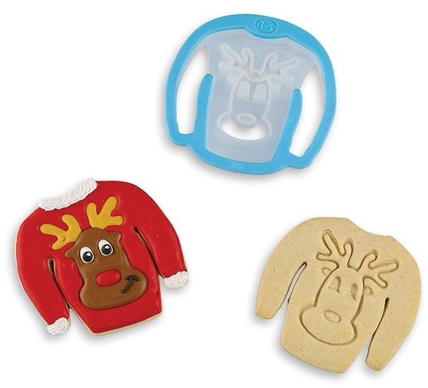 Bakelicious Reindeer Ugly Sweater Cookie Cutter