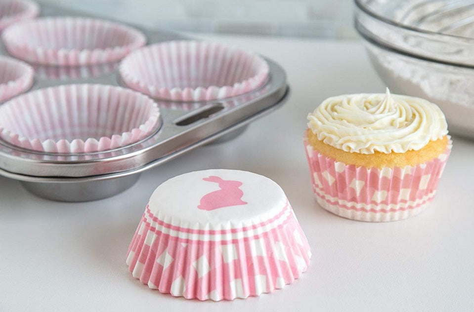 Fox Run Pink Gingham Bunny Baking Cup Set of 50