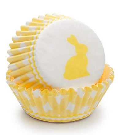 Fox Run Yellow Gingham Bunny Baking Cup Set of 50