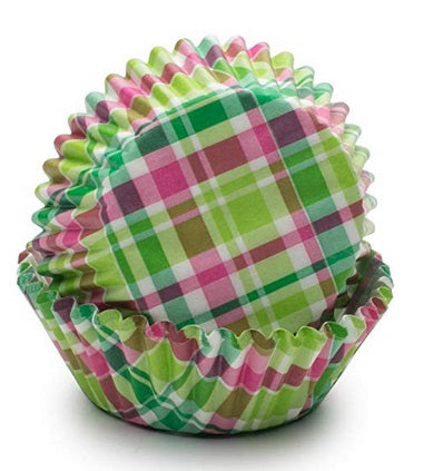 Fox Run Green &amp; Pink Madras Baking Cup Set of 50