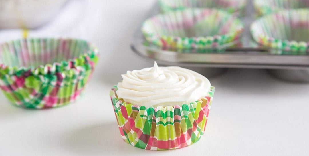 Fox Run Green & Pink Madras Baking Cup Set of 50