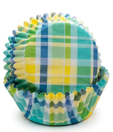 Fox Run Yellow &amp; Aqua Madras Baking Cup Set of 50