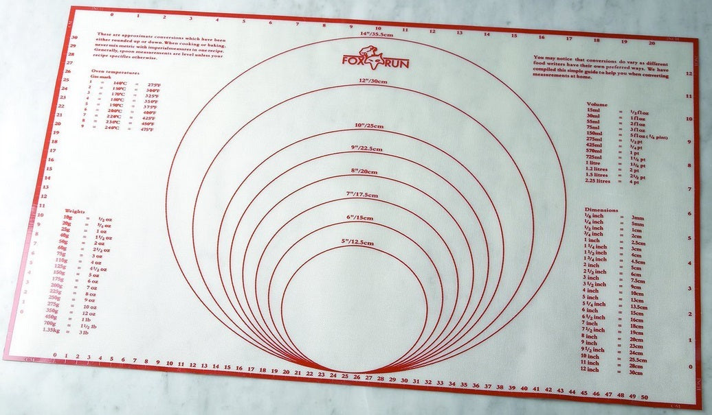 Fox Run 23.25" x 15.25" Silicone Baking Mat with Measurements