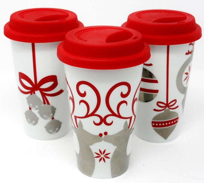 BIA Double Walled Reindeer Christmas Travel Mug