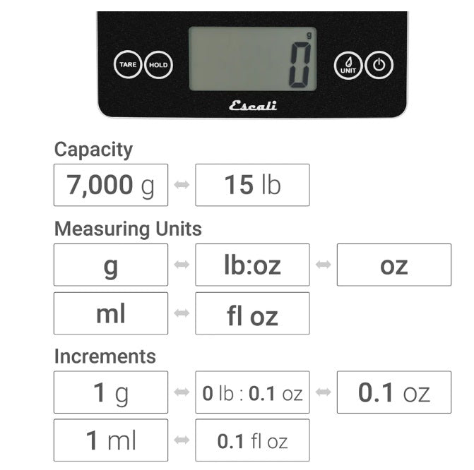 Escali Arti Digital Glass Kitchen Scale Black Obsidian