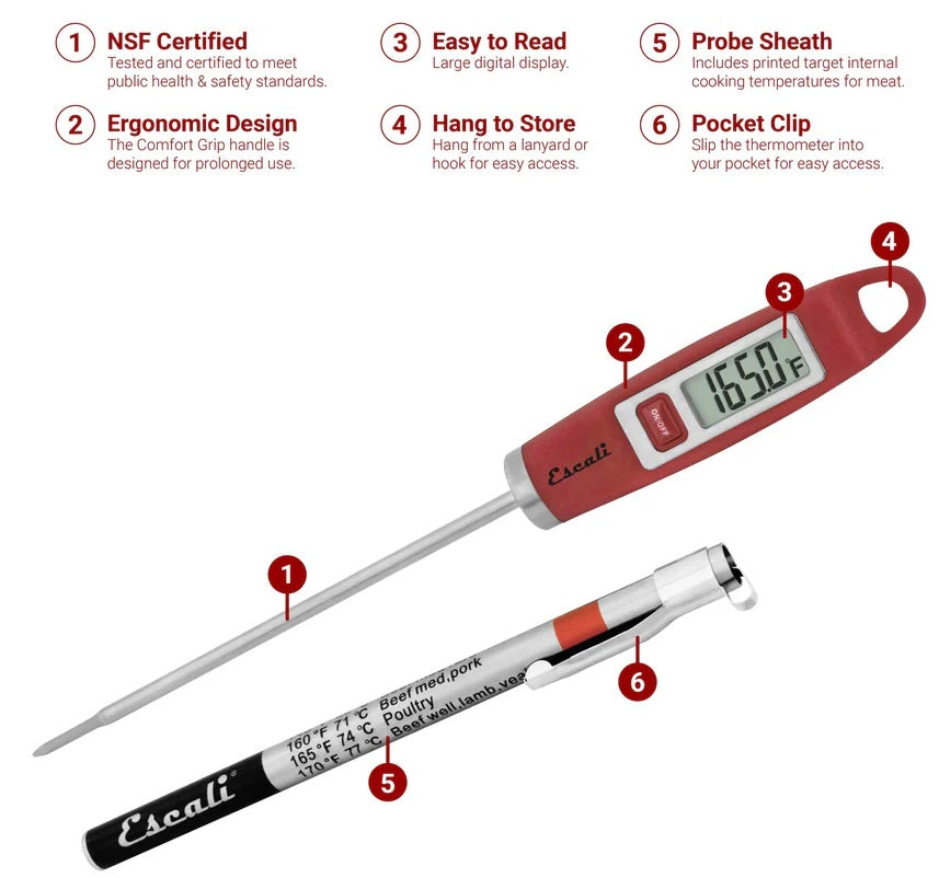 Escali Gourmet Digital Thermometer Red