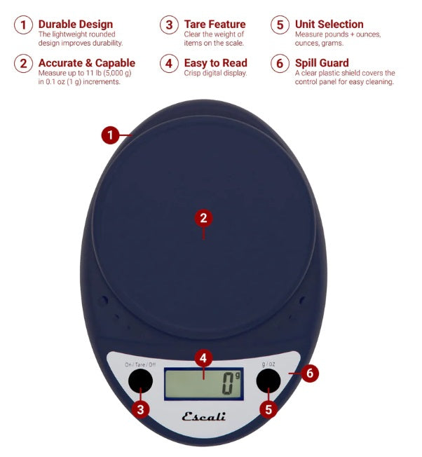 Escali Primo Digital Kitchen Scale Royal Blue