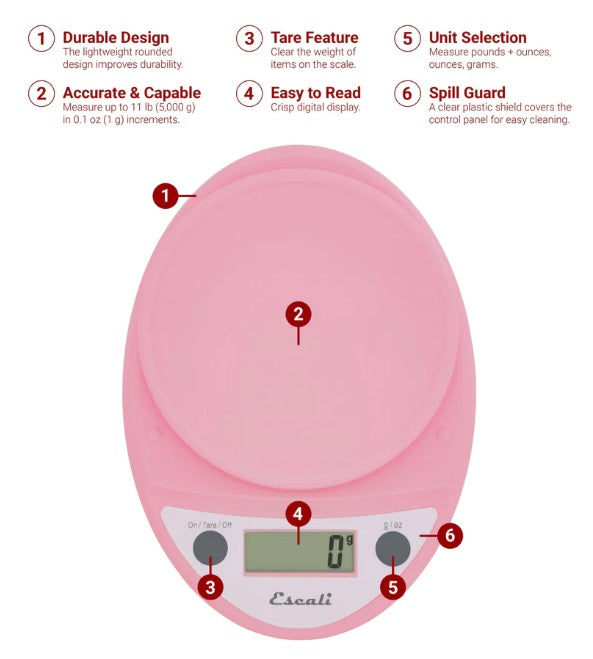 Escali Primo Digital Kitchen Scale Soft Pink