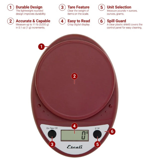 Escali Primo Digital Kitchen Scale Warm Red