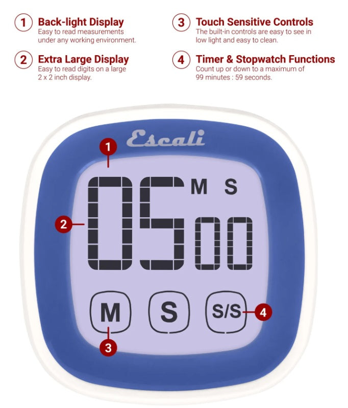 Escali Touch Screen Digital Timer Blue