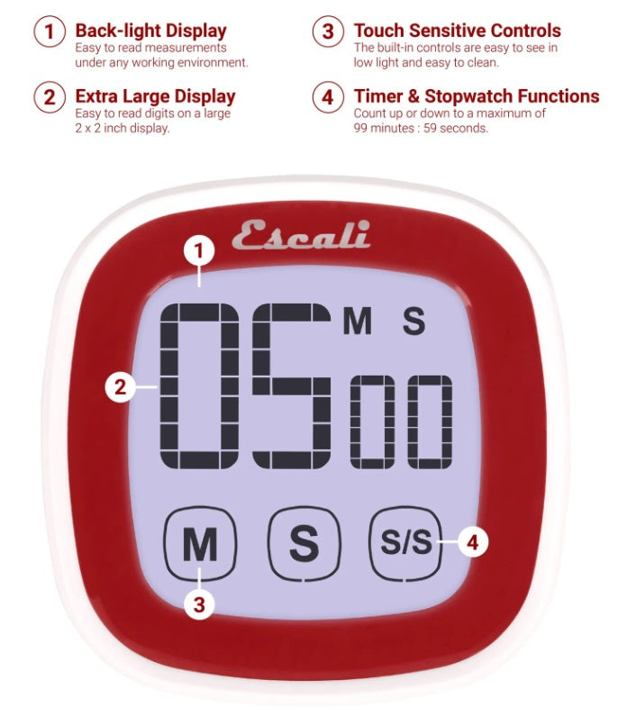 Escali Touch Screen Digital Timer Red