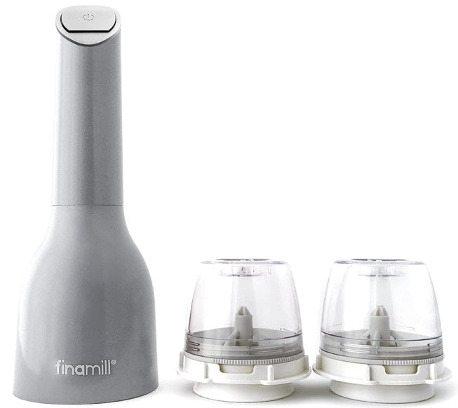 FinaMill Grey Battery Operated Spice Grinder with 2 Interchangeable Pods