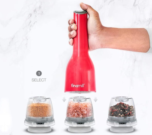 FinaMill White Battery Operated Spice Grinder with 2 Interchangeable Pods