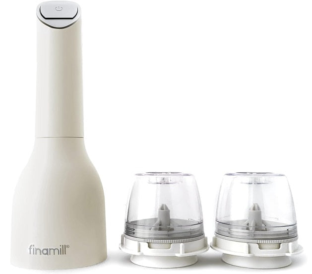 FinaMill White Battery Operated Spice Grinder with 2 Interchangeable Pods