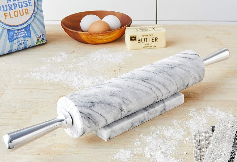 Fox Run White Marble Rolling Pin With Aluminum Handles