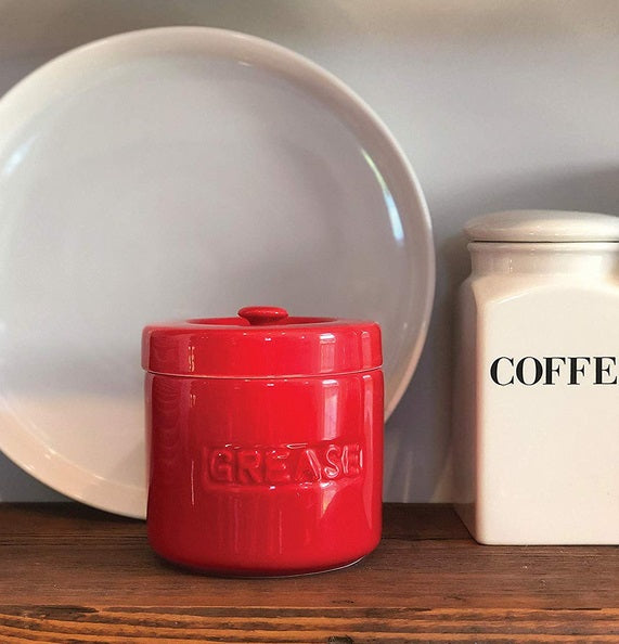 Fox Run Red Porcelain Grease Container