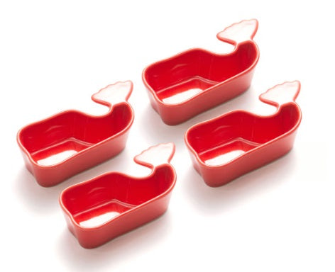 Fox Run Red Ceramic Whale Condiment Cups Set of 4