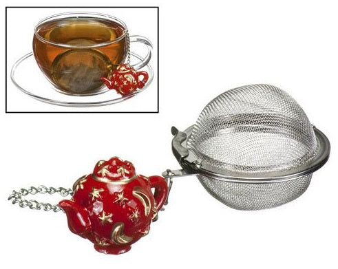 G &amp; H Tea Services Tea Infuser Ball with Red Teapot Ornament