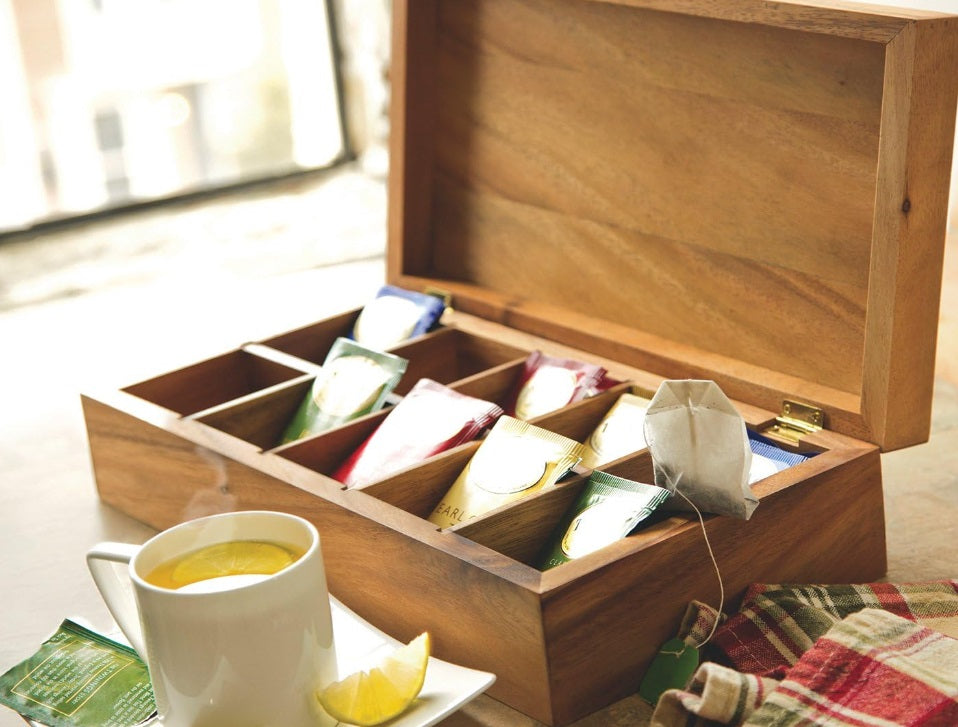 Ironwood Acacia Wood Rectangular Tea Storage Box