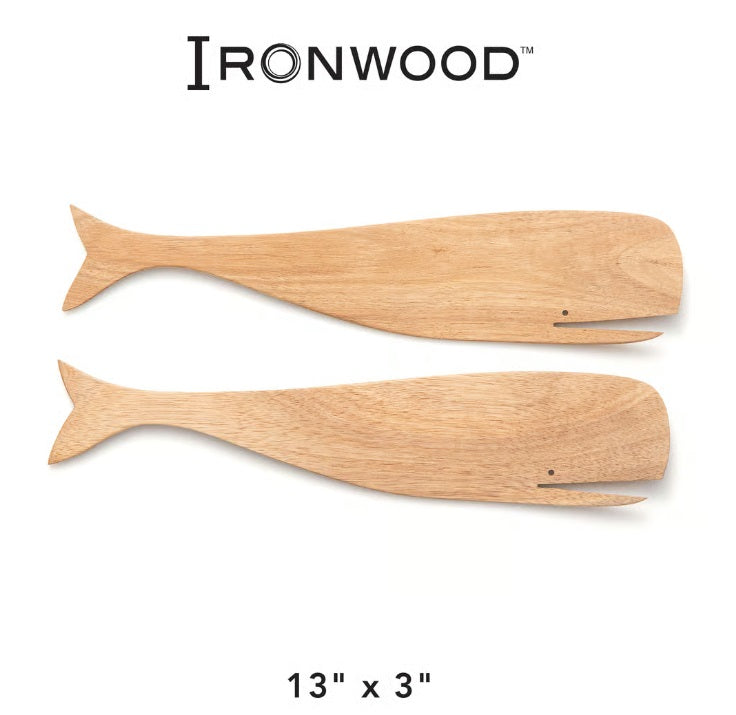 Ironwood Acacia Wood Whale Salad Servers