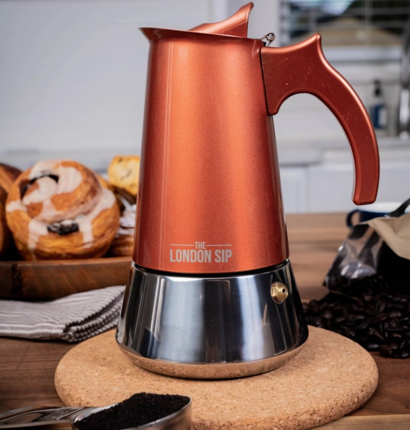 London Sip Stainless Steel Espresso Maker 3-Cup Copper