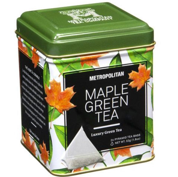 Metropolitan Tea Company Maple Green Tea Souvenir Tin Box of 24 Tea Bags