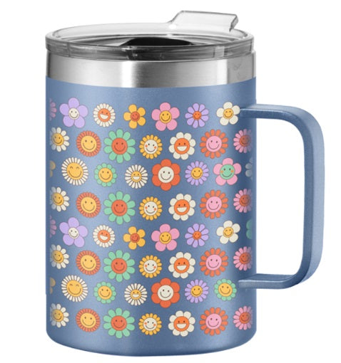 Oggi Flowers Thermomug Insulated Double Walled Mug with Lid