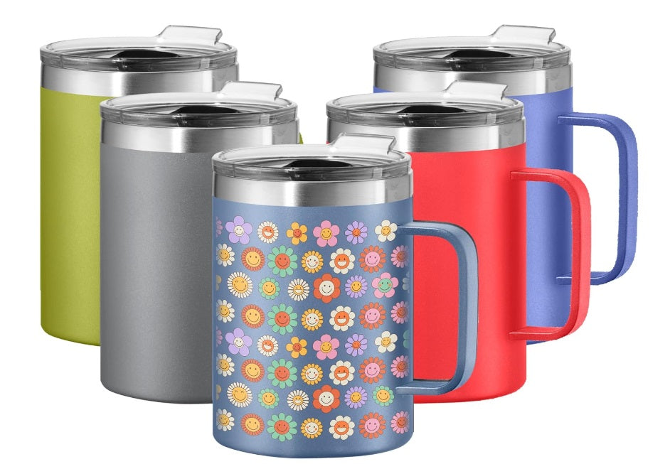 Oggi Flowers Thermomug Insulated Double Walled Mug with Lid