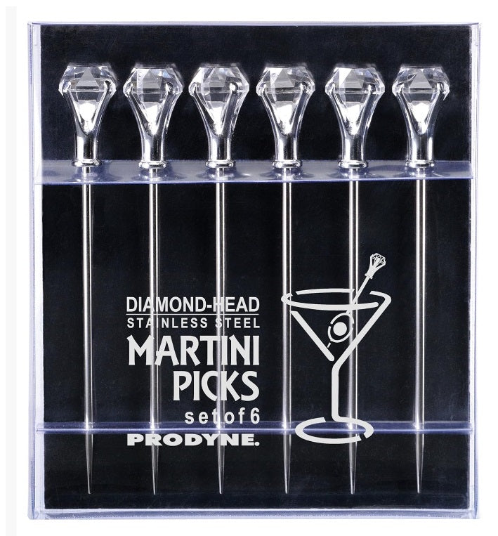 Prodyne Stainless Steel Diamond Head Martini Picks Set of 6