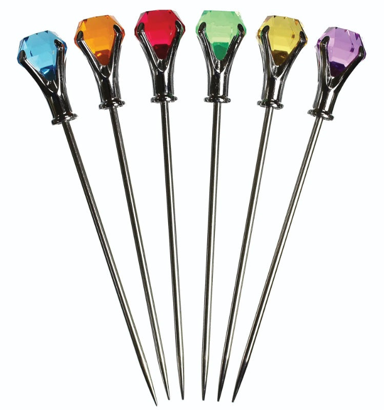 Prodyne Stainless Steel Colorful Diamond Martini Picks Set of 6