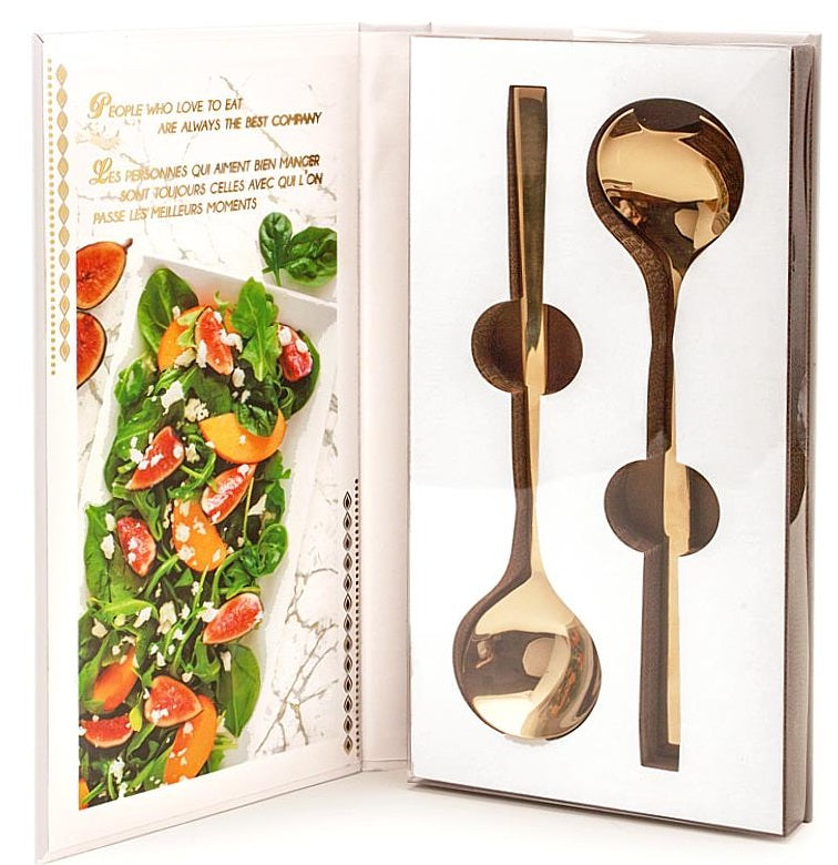 Natural Living Salad Serving Set with Gold Finish