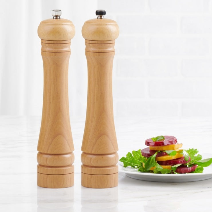 Trudeau Capri Natural Wood Salt & Pepper Mill Set 10"