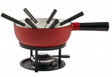 Trudeau Red Cast Iron Cheese Fondue Set