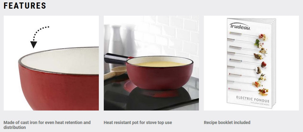 Trudeau Red Cast Iron Cheese Fondue Set