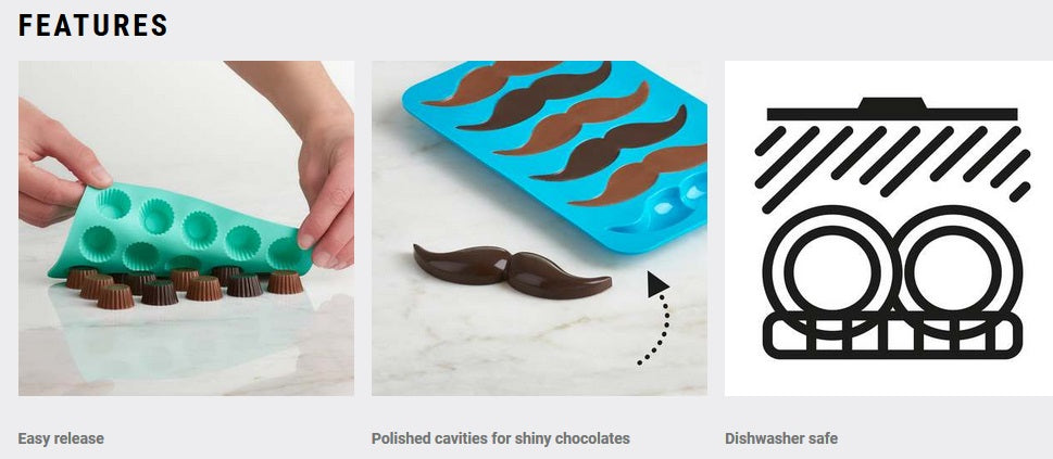 Trudeau Set of 2 Silicone Mustache Shaped Chocolate Molds