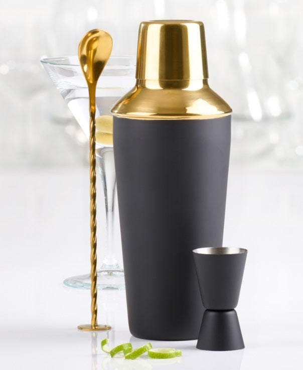 Trudeau Black & Gold Cocktail Shaker Set