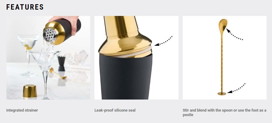 Trudeau Black & Gold Cocktail Shaker Set