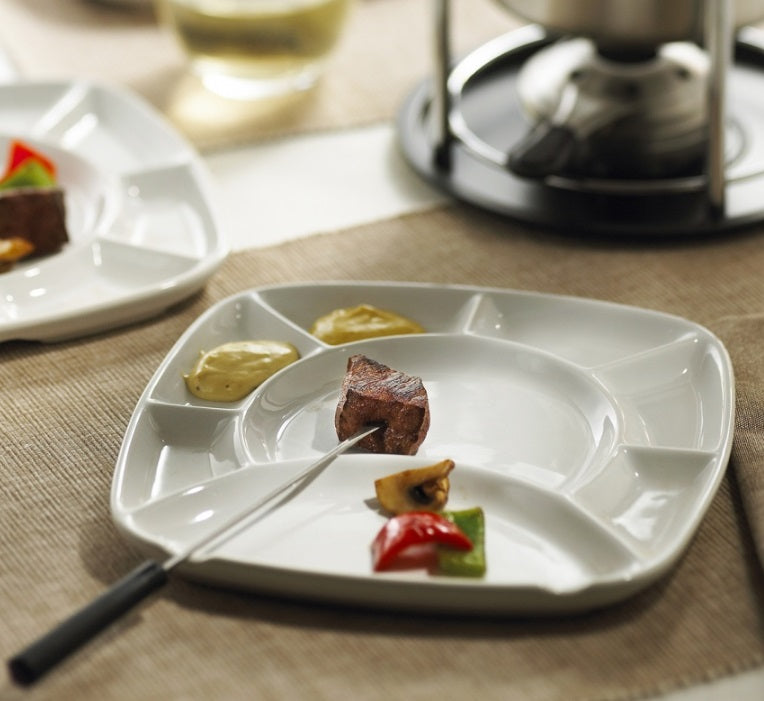 Trudeau Set of 4 White Ceramic Fondue Plates