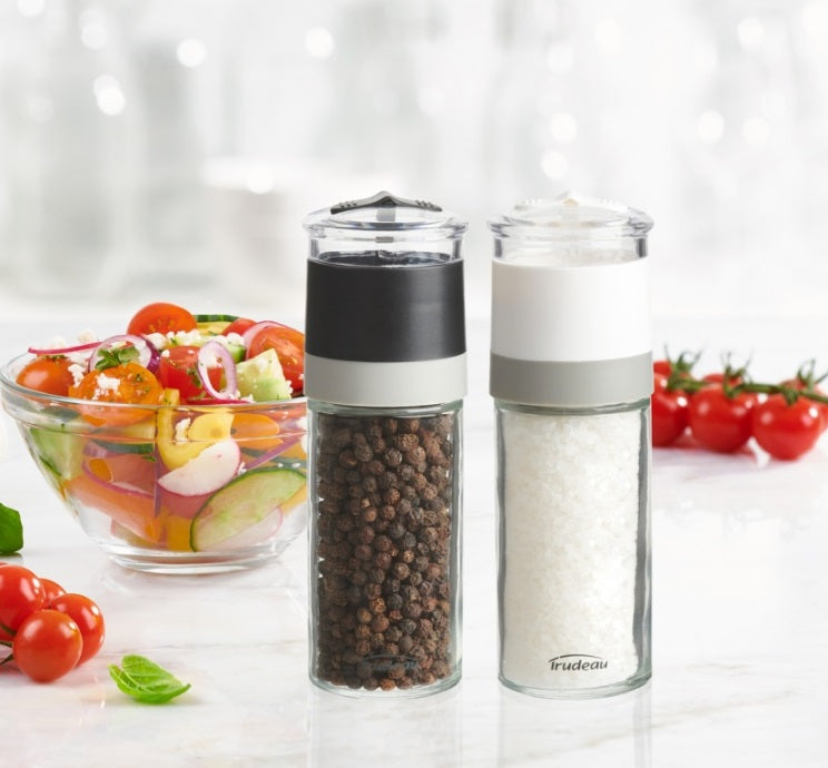 Trudeau Black and White Mini Salt &amp; Pepper Mill Set 5&quot;