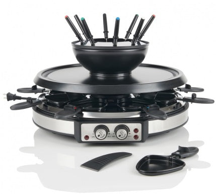 Trudeau 2-in-1 Raclette Grill & Fondue Set Combo for 8