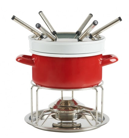 Trudeau 3 in 1 Red Enamel Fondue Set