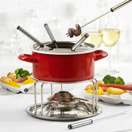 Trudeau 3 in 1 Red Enamel Fondue Set