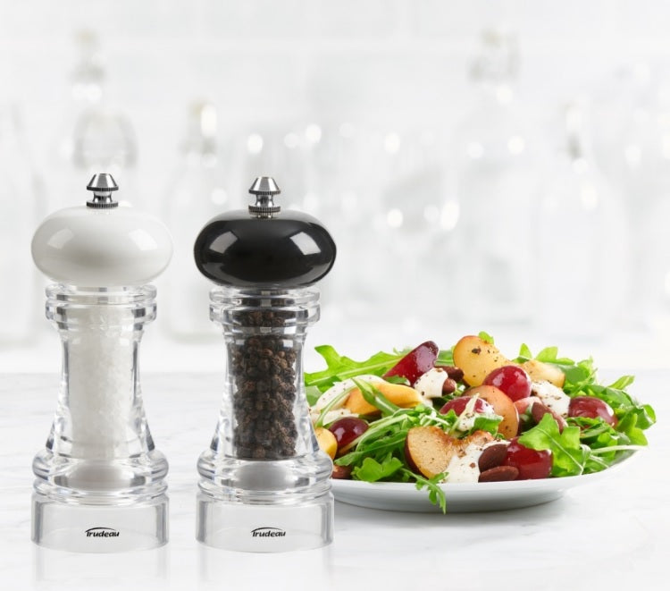 Trudeau White and Black Salt &amp; Pepper Mill Set 6&quot;